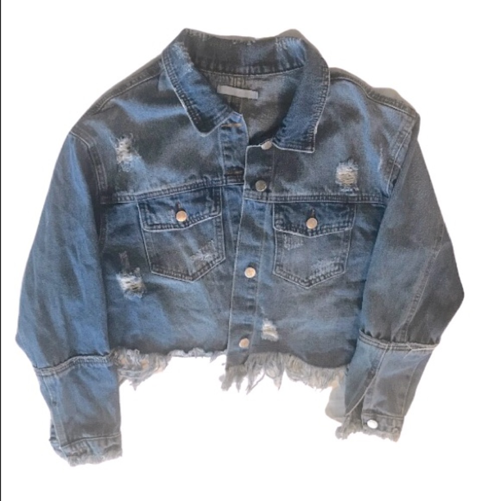 Cropped distressed denim jacket size small